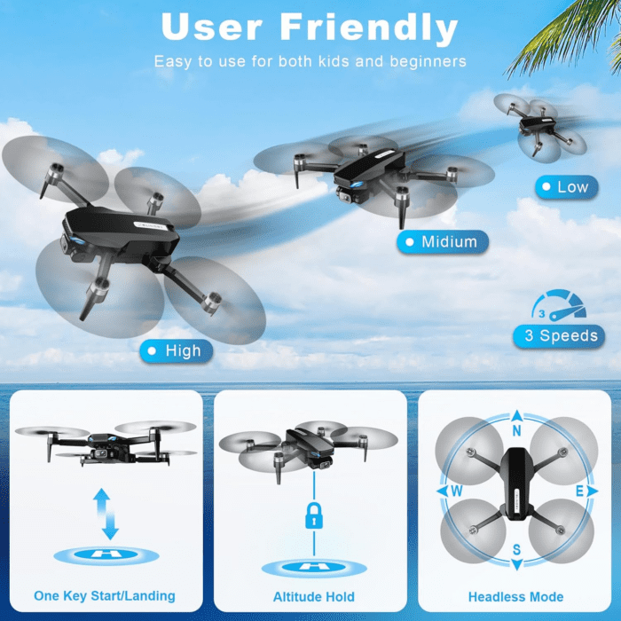 Drone with Camera, 2K FPV Drone with Brushless Motor, Altitude Hold, Gesture Selfie, One Key Take Off/Landing, 3D Flips, Waypoint Fly, 2 Batteries, Foldable Mini Drones for Kids and Beginners - Image 5