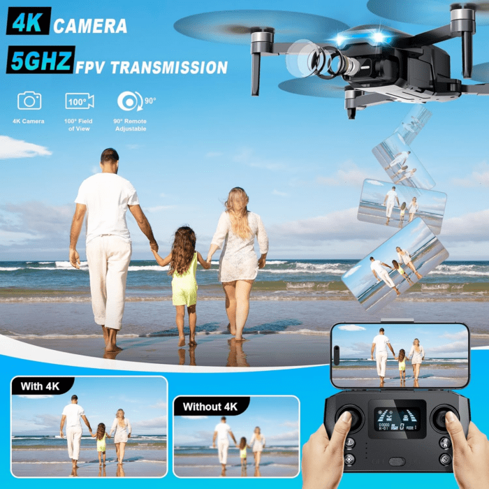 Drone with Camera 4K, FPV Drones 248G RC Plane GPS Drone for Adults with Brushless Motor, 5G Transmission, Waypoint Fly, Auto Return, Gesture Control, Batteries, 46Mins Flight - Image 2