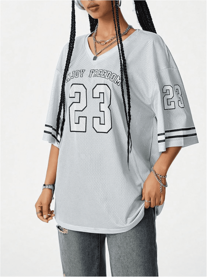 Jersey Shirts for Women Oversized T-Shirt Jersey Top Graphic V Neck T-Shirts for Teen Girls Casual Football Tee Tops - Image 5