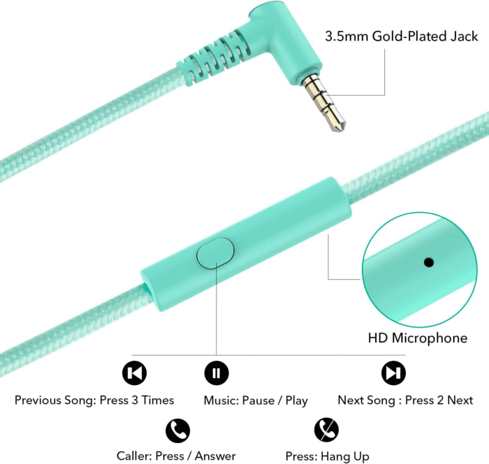 R10 On-Ear Headphones with Microphone • Lightweight Folding Stereo Bass Headphones • with 1.5M No-Tangle Cord • Portable Wired Headphones • for Smartphone Tablet Computer • Green - Image 5