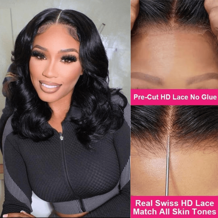 Glueless Bob Wig Human Hair Pre Plucked Wear and Go Wigs Pre Cut Lace Body Wave Short Bob Lace Front Wigs for Black Women Upgraded No Glue 4X4 Lace Closure Wigs (12 Inch) - Image 3