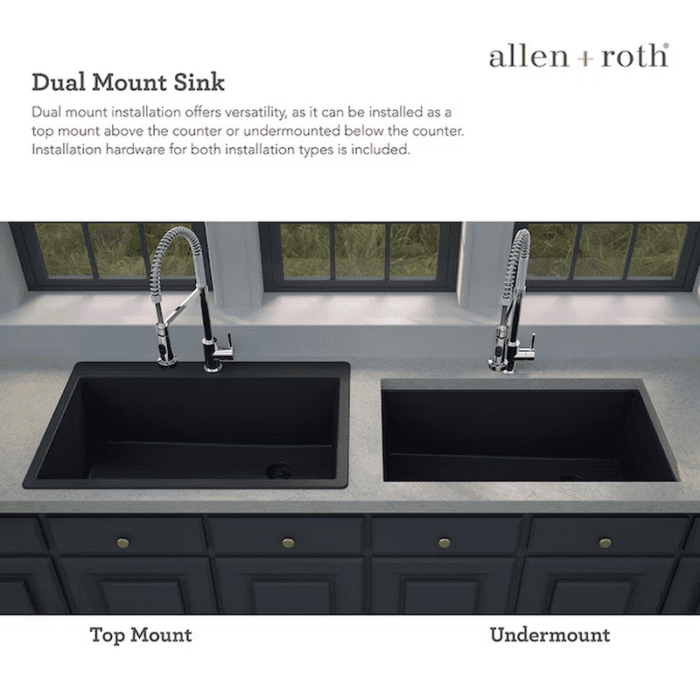 Deforest Collection Dual-Mount 33-In X 22-In Nero Granite Single Bowl 5-Hole Retrofit Kitchen Sink - Image 5