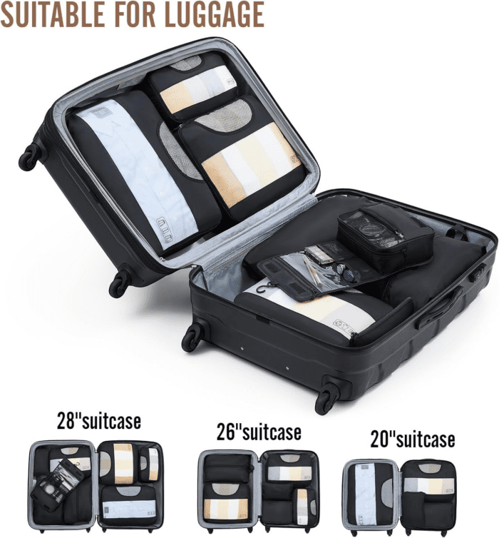 8 Set Packing Cubes for Suitcases, Travel Essentials for Carry On, Luggage Organizer Bags Set for Travel Accessories in 4 Sizes (Extra Large, Large, Medium, Small), Black - Image 6