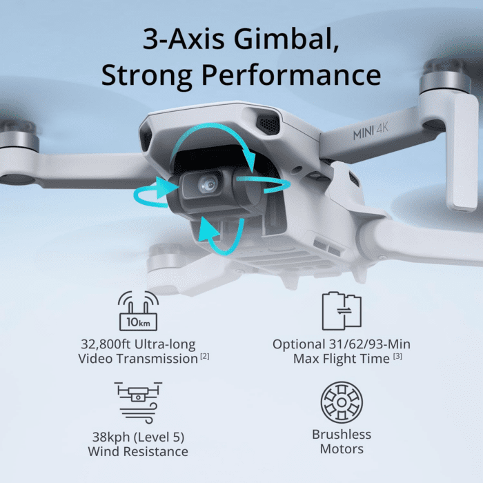 Mini 4K, Drone with 4K UHD Camera for Adults, under 249 G, 3-Axis Gimbal Stabilization, 10Km Video Transmission, Auto Return, Wind Resistance, 1 Battery for 31-Min Max Flight Time, Intelligent Flight - Image 3