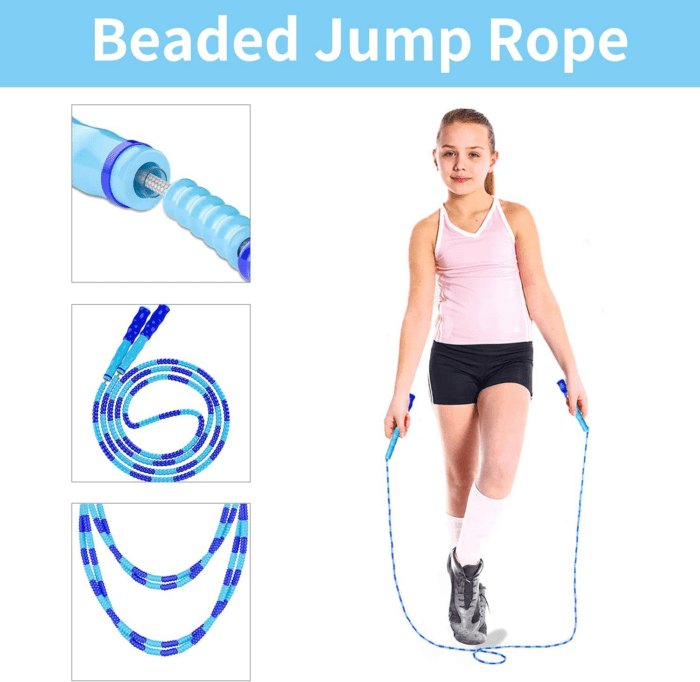 Jump Rope, Adjustable Length Tangle-Free Segmented Soft Beaded Skipping Rope, Fitness Jump Rope for Kids, Man, and Women Weight Loss 9.2 Feet - Image 2