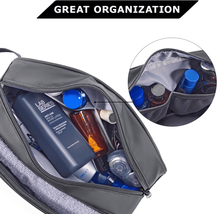 Toiletry Bag for Men, Travel Toiletry Organizer Dopp Kit Water-Resistant Shaving Bag for Toiletries Accessories, Door Room Essentials,Grey-Basic - Image 2