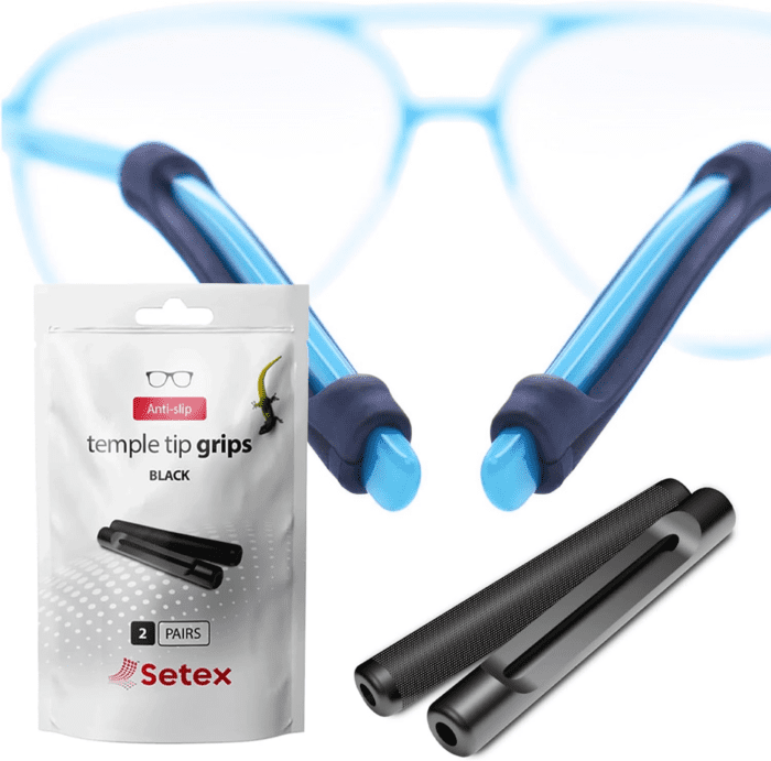 Gecko Grip Temple Tip Grips for Glasses, (2 Black Pairs) USA Made, Innovative Microstructured Fibers Tips, 49Mm Length & 7Mm Width