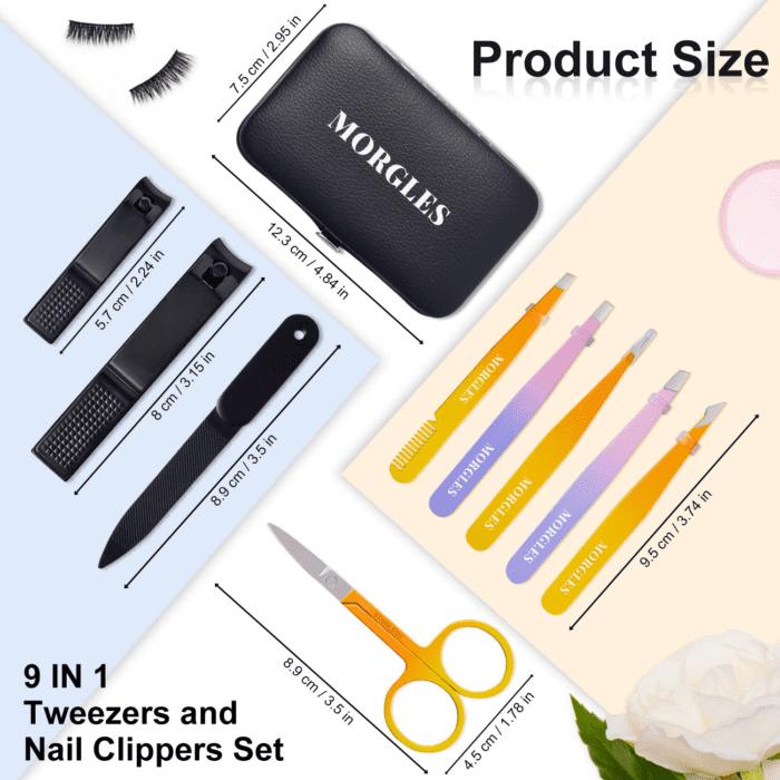 Tweezers Set, Professional Nail Clippers and Tweezer Kit for Women and Men with Leather Travel Case, 9 Pack - Image 6