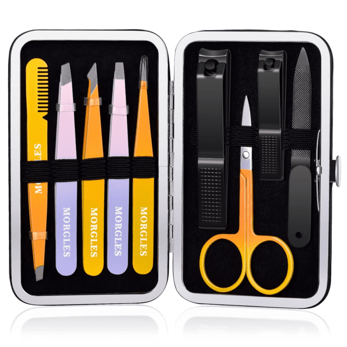 Tweezers Set, Professional Nail Clippers and Tweezer Kit for Women and Men with Leather Travel Case, 9 Pack