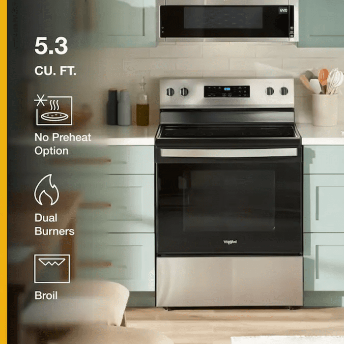 30-In Glass Top 5 Burners 5.3-Cu Ft Steam Cleaning Freestanding Electric Range (Fingerprint Resistant Stainless Steel) - Image 4