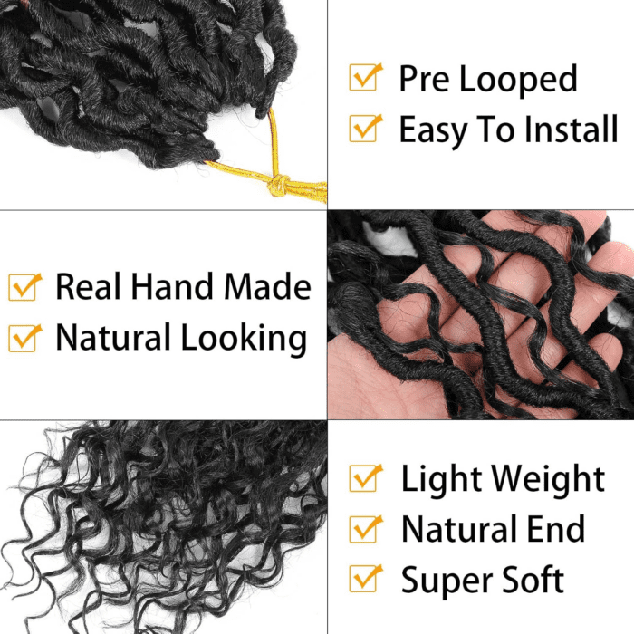 Goddess Locs Crochet Hair 14 Inch, 8 Packs Faux Locs Crochet Hair Pre Looped for Women, Boho Crochet Locs with Curly Ends (Black) - Image 2