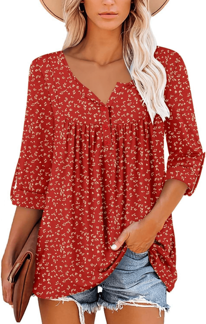 Womens Long Sleeve Tunic Tops Floral Fall Blouse Shirts - Image 2