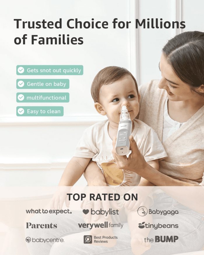 Nasal Aspirator for Baby, Baby Nose Sucker Pro with 3 Soft Silicone Tips, Adjustable Suction, Electric Nose Suction for Baby, Built-In Music & Light Soothing - Image 2