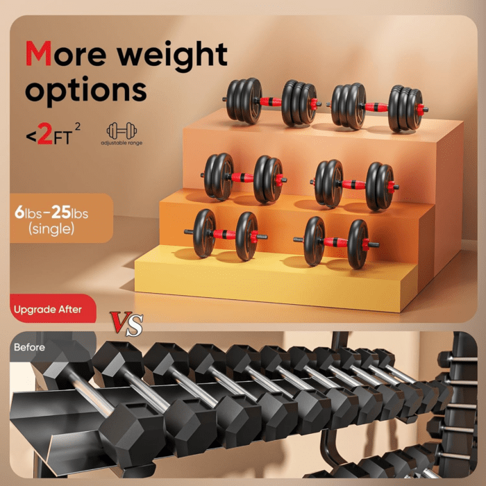 Adjustable Dumbbells, 10/25/35/55/70/90Lbs Free Weight Set with Connector, 4 In1 Dumbbells Set Used as Barbell, Kettlebells, Push up Stand, Fitness Exercises for Home Gym Suitable Men/Women - Image 4