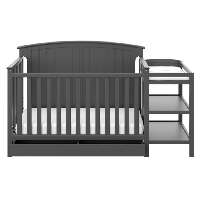 Steveston 5-In-1 Convertible Crib and Changer with Drawer (Gray) – GREENGUARD Gold Certified, Crib and Changing Table Combo with Drawer, Converts to Toddler Bed, Daybed and Full-Size Bed