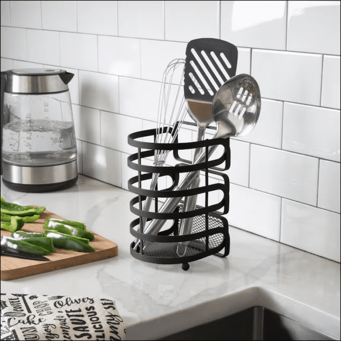 Matte Black Steel Freestanding Utensil Crock - Image 3