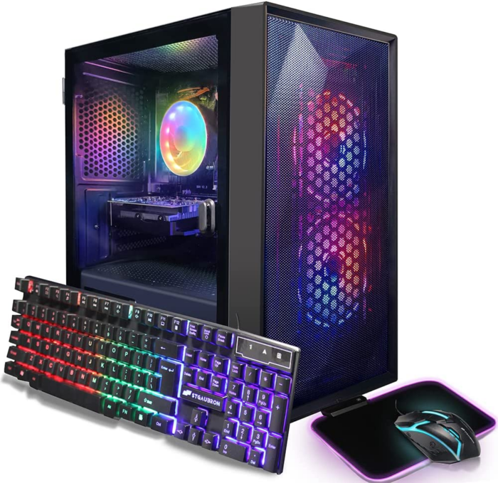 Prebuilt Gaming PC Desktop, AMD Radeon RX 550 4G GDDR5, Intel Core I5 3.3Ghz up to 3.7Ghz, 16G Ram, 512G SSD, Wifi, BT 5.0, RGB Fan X 3, RGB Mouse Pad, Windows 10 Home