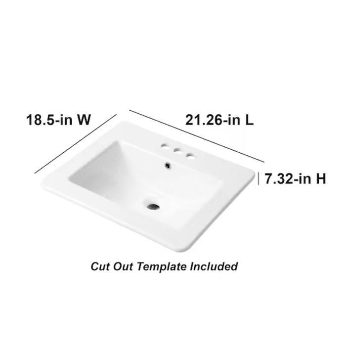 Vitreous China Drop-In Rectangular White Bathroom Sink (21.26-In X 18.5-In) - Image 3