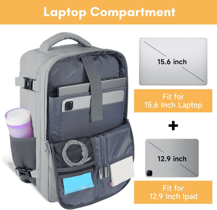 Carry on Backpack, Womens Travel Backpack with USB Charging Port & Shoe Pouch, Laptop Backpack 15.6Inch Flight Approved, College Backpack Teacher Tote Bag for Business Travel Supplies, Grey - Image 6