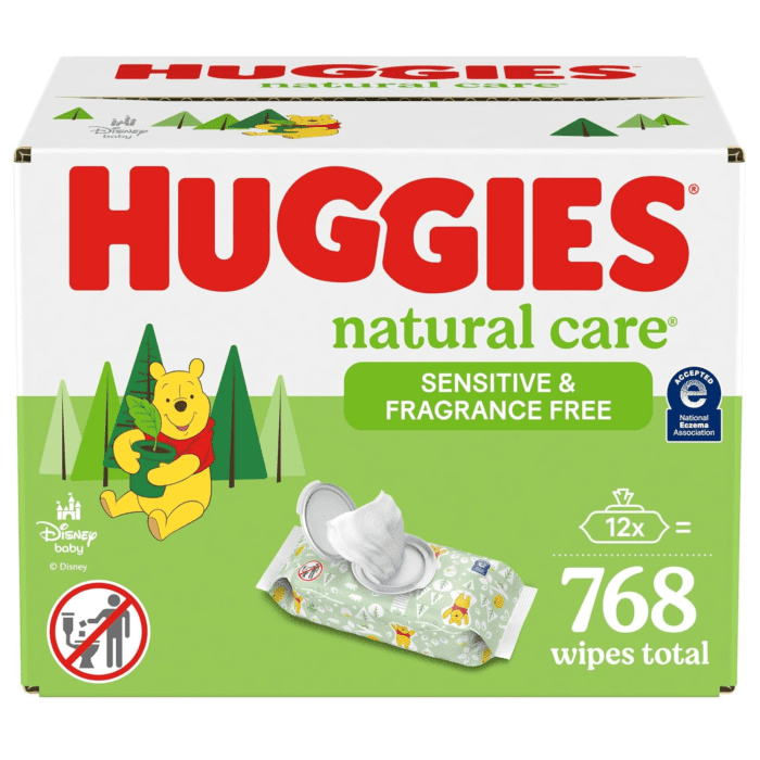 Natural Care Sensitive Baby Wipes, Unscented, Hypoallergenic, 99% Purified Water, 12 Flip-Top Packs (768 Wipes Total), Packaging May Vary