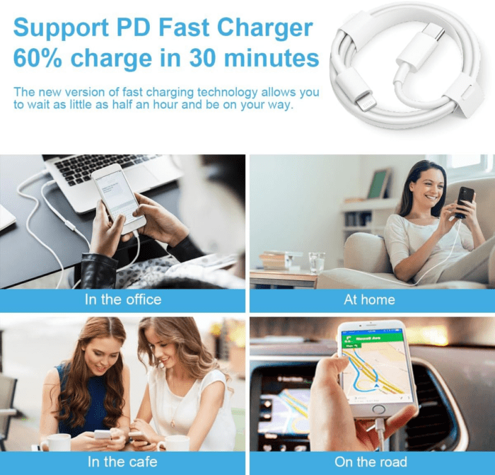 Iphone Fast Charger 3+3Pack 20W USB C Wall Charger with 6FT Fast Charging Cable Compatible with Iphone 14/13/12/11/Pro/Pro Max - Image 6