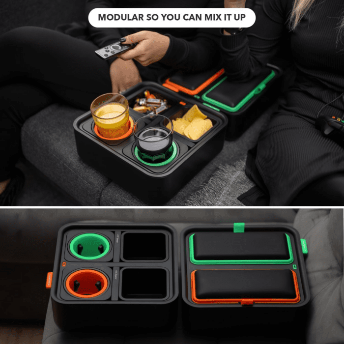 Original Tray - Drinks & Snacks Sofa Caddy with Armrest, Table with Phone Stand- TV Remote Control Storage and Organizer - for Living Rooms, RV, and Cars, White/Black - Image 8