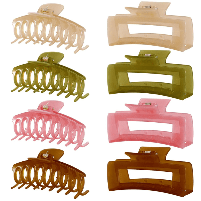 8 Pack Jelly Hair Clips for Women, 4.3 Inch Large Hair Claw Clips, Strong Hold, Non-Slip, Perfect Size for Thin, Thick or Curly Hair, Jelly Color, Includes Gift Box