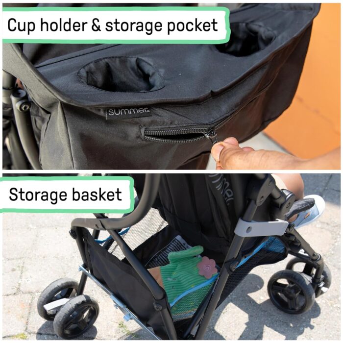 Summer by  3D Mini Convenience Stroller – Lightweight Stroller with Compact Fold, Multi-Position Recline, Canopy with Pop Out Sun Visor – Umbrella Stroller for Travel & More, Blue/Black - Image 6