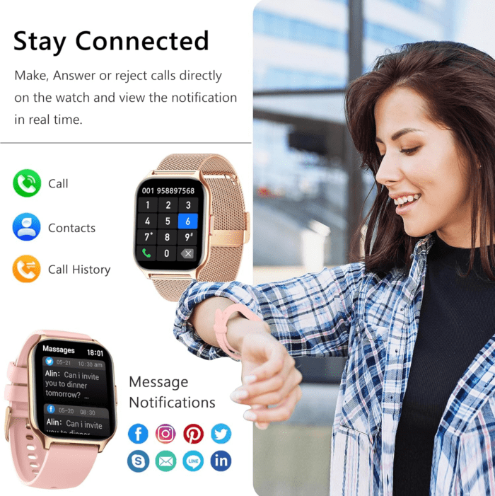 Smart Watch for Women Men(Dial/Answer Calls), 2.0" Fitness Tracker Watch with Heart Rate/Blood Pressure/Blood Oxygen Monitor for Android Ios - Image 3