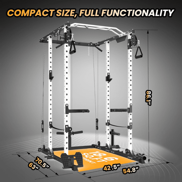 Power Cage, 2000 Lbs Power Rack with Cable Cross-Over System, Multi-Functional Strength Training Squat Rack with LAT Pull down System, Home Gym Equipment with Training Attachment - Image 6