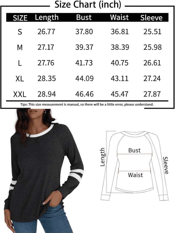 Womens Long Sleeve Shirts Color Block Casual Crewneck Tops Tshirt Basic Tees Fall Fashion Clothes Trendy Outfits - Image 6