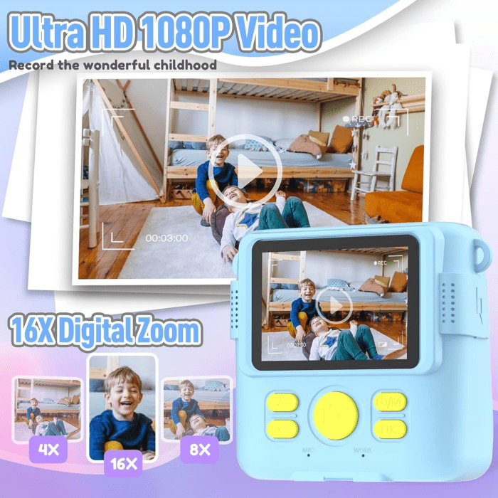 Kids Camera Instant Print, Christmas Birthday Gifts for Kids Age 3-12, Selfie Digital Camera with 1080P Videos,Toddler Portable Travel Camera Toy for 4 5 6 7 8 9 Year Old Boys - Image 4