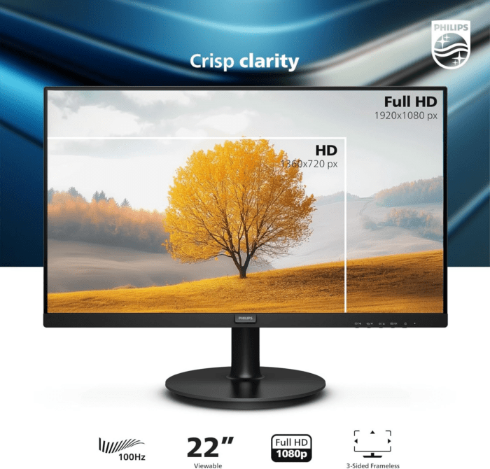 22 Inch Class Thin Full HD (1920 X 1080) Monitor, 100Hz Refresh Rate, VESA, HDMI X1, VGA X1, Lowblue Mode, Adaptive Sync, 4 Year Advance Replacement Warranty, 221V8LB - Image 2