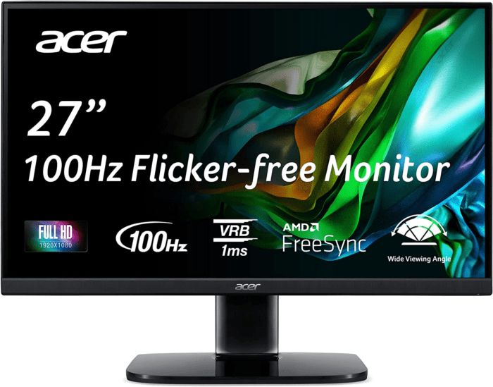 KB272 EBI 27" IPS Full HD (1920 X 1080) Zero-Frame Gaming Office Monitor | AMD Freesync Technology | up to 100Hz Refresh | 1Ms (VRB) | Low Blue Light | Tilt | HDMI & VGA Ports,Black