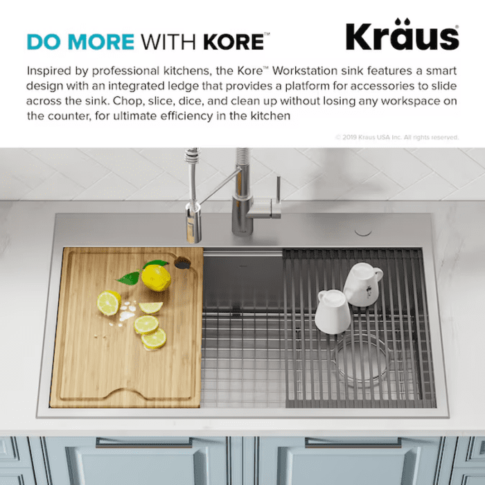 Kore Workstation Dual-Mount 33-In X 22-In Stainless Steel Single Bowl 2-Hole Workstation Kitchen Sink - Image 7