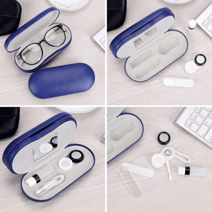 2 in 1 Double Sided Portable Contact Lens Case and Glasses Case,Dual Use Design with Built-In Mirror, Tweezer and Contact Lens Solution Bottle Included for Travel Kit - Image 6