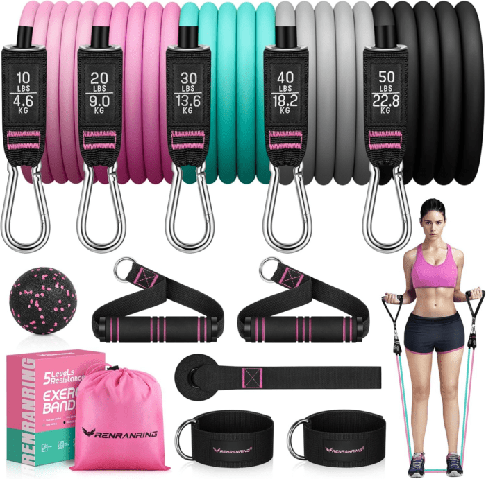 Resistance Bands for Working Out, 150LBS Exercise Bands, Workout Bands, Resistance Bands Set with Handles for Men Women, Legs Ankle Straps for Muscle Training