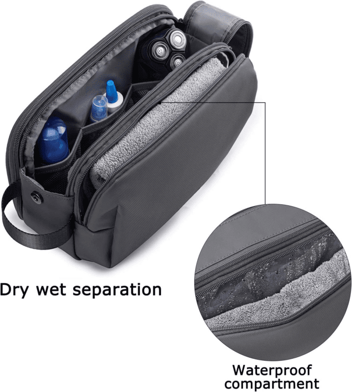 Toiletry Bag for Men, Travel Toiletry Organizer Dopp Kit Water-Resistant Shaving Bag for Toiletries Accessories, Door Room Essentials,Grey-Medium - Image 3