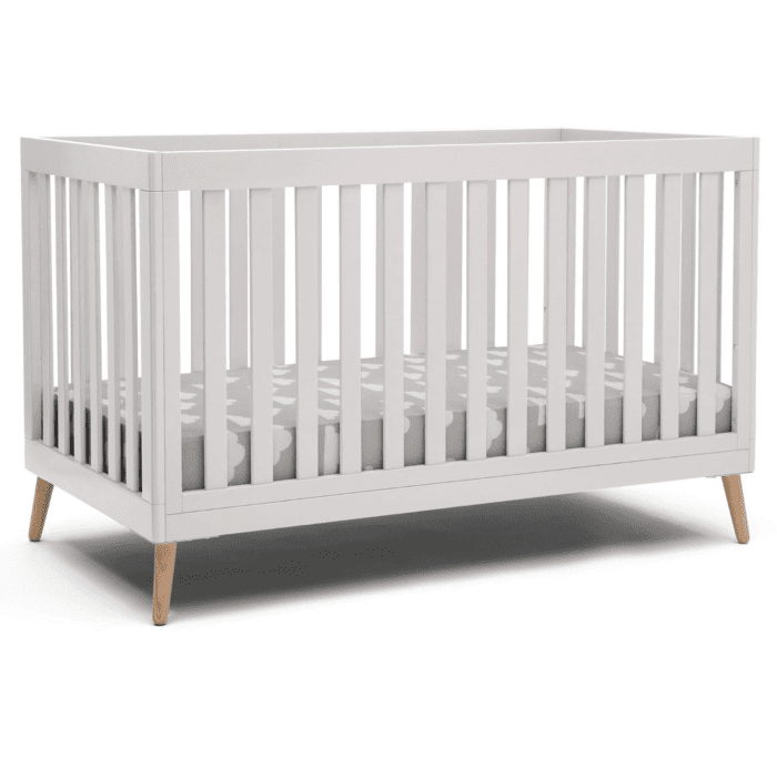 Essex 4-In-1 Convertible Baby Crib, Bianca White with Natural Legs