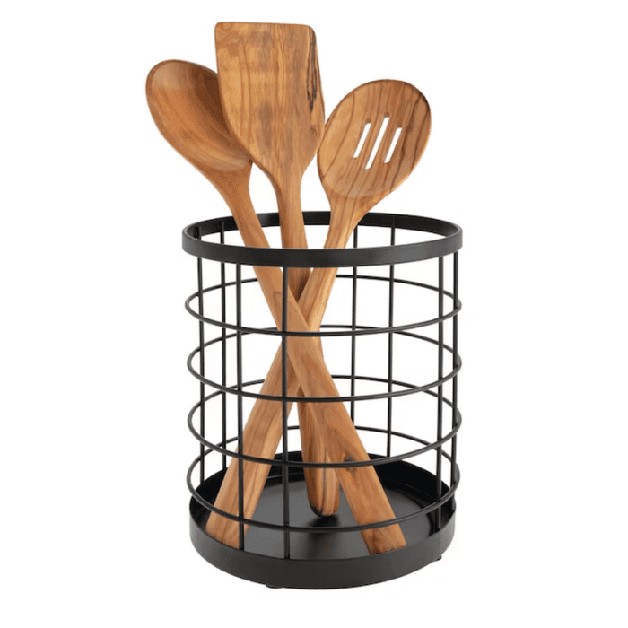 Matte Black Steel Freestanding Utensil Crock