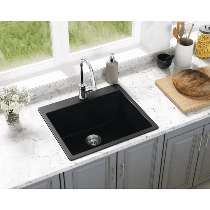 Deforest Collection Dual-Mount 33-In X 22-In Nero Granite Single Bowl 5-Hole Retrofit Kitchen Sink - Image 11