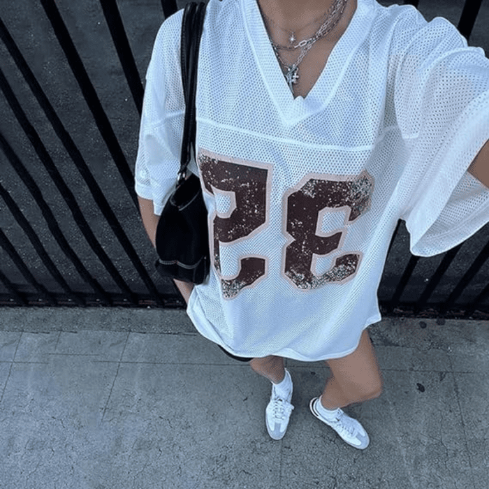 Oversized Jersey Women Summer Tops 2024 Grunge Graphic Tees Y2K Streetwear Short Sleeve Shirts - Image 3