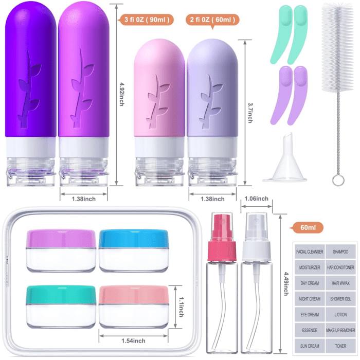 18 Pack Travel Bottles for Toiletries, Tsa Approved Travel Containers for Toiletries, Silicone Leak Proof Refillable Liquid 3Oz 2Oz Travel Essentials for Shampoo Conditioner Lotion BPA Free - Image 2