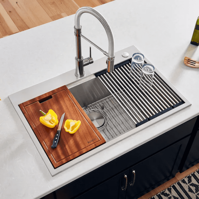 Siena Drop-In 33-In X 22-In Brushed Stainless Steel Single Bowl 2-Hole Workstation Kitchen Sink