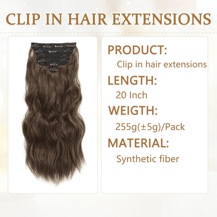 Clip in Hair Extensions for Women, 6PCS Long Wavy Curly Clip on Hair Extensions 20 Inch Synthetic Thick Hairpieces (Chestnut Brown, 20 Inch) - Image 4