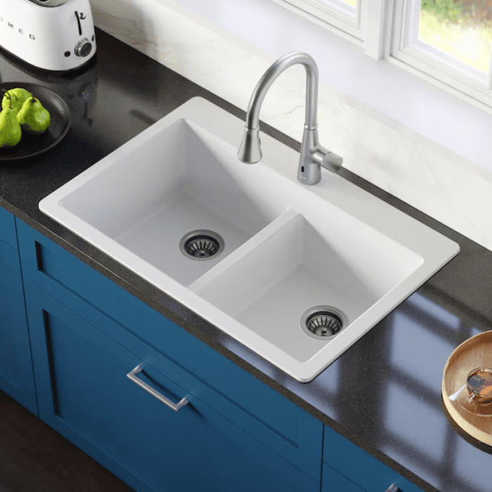 Drop-In 33-In X 22-In Black Quartz Double Equal Bowl 1-Hole Kitchen Sink - Image 17