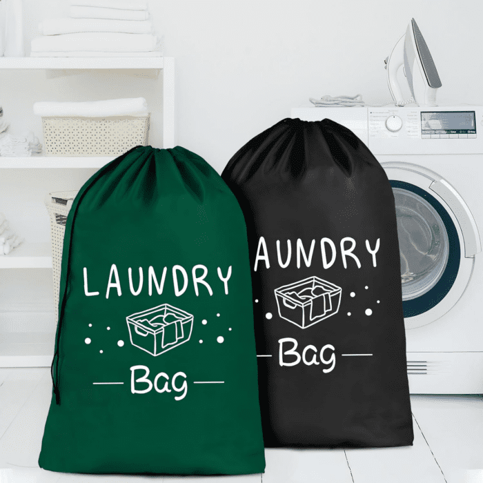 2 Pack Extra Large Travel Laundry Bag, Dirty Clothes Organizer with Drawstring,Heavy Duty Travel Laundry Bags,Easy Fit a Laundry Hamper Travel Essentials (Black+Dark Green, 24" X 36") - Image 2