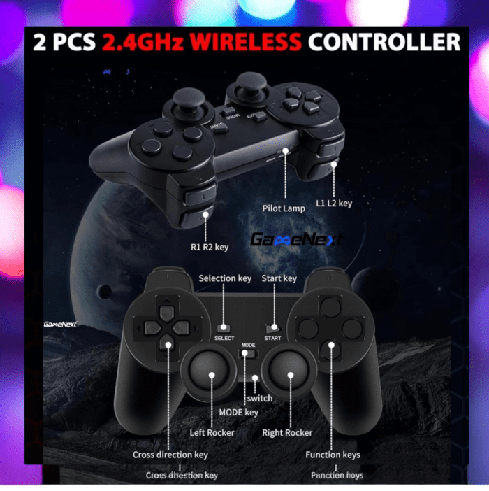 Wireless Retro Gaming Console Stick Retro Video Game Console Stick Built in 20000+ Games with 9 Emulators, 4K HDMI Output with 2 2.4G Wireless Controllers (64GB Memory Card) - Image 5