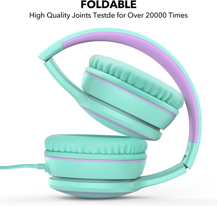 R10 On-Ear Headphones with Microphone • Lightweight Folding Stereo Bass Headphones • with 1.5M No-Tangle Cord • Portable Wired Headphones • for Smartphone Tablet Computer • Green - Image 3