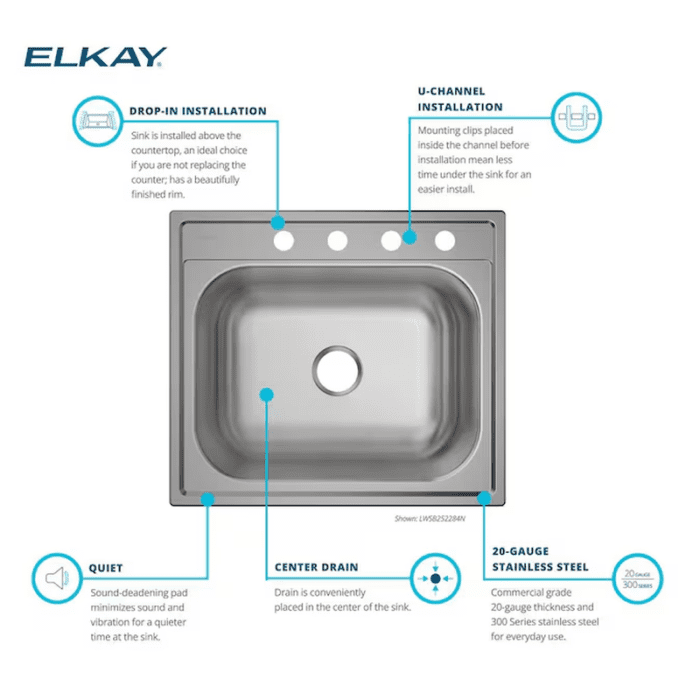 Dayton Drop-In 25-In X 22-In Stainless Steel Single Bowl 4-Hole Kitchen Sink - Image 5